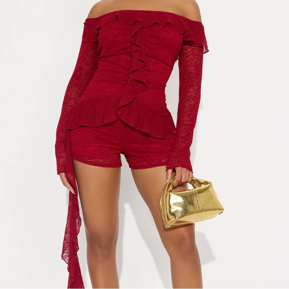 Red Ruffle Long Sleeve Romper